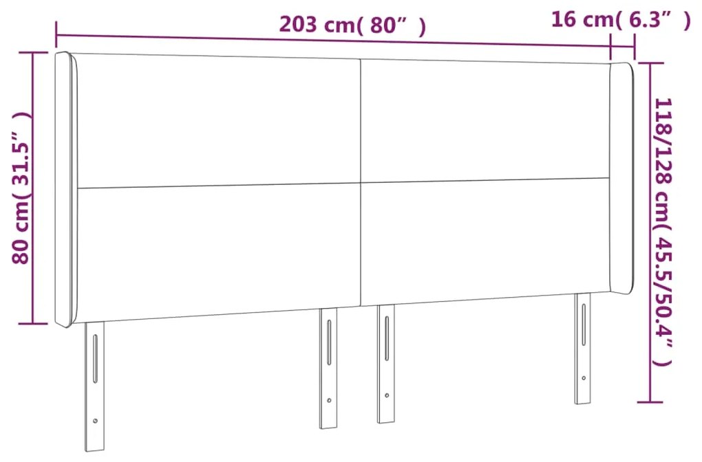 Cabeceira de cama c/ luzes LED veludo 203x16x118/128 cm rosa