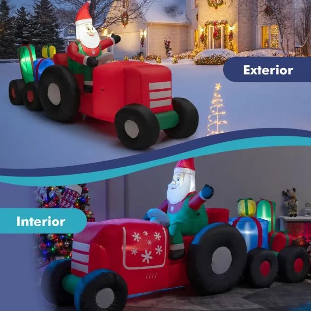 Decoração de Natal insuflável O Pai Natal a conduzir um trator com luzes LED e soprador para festas no interior e no exterior Multicolorido