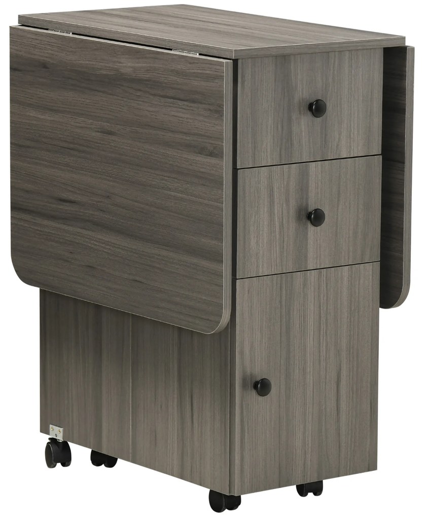 HOMCOM Mesa de Cozinha Dobrável Mesa de Jantar com 2 Painéis Dobráveis 2 Gavetas 1 Armário Cinza | Aosom Portugal