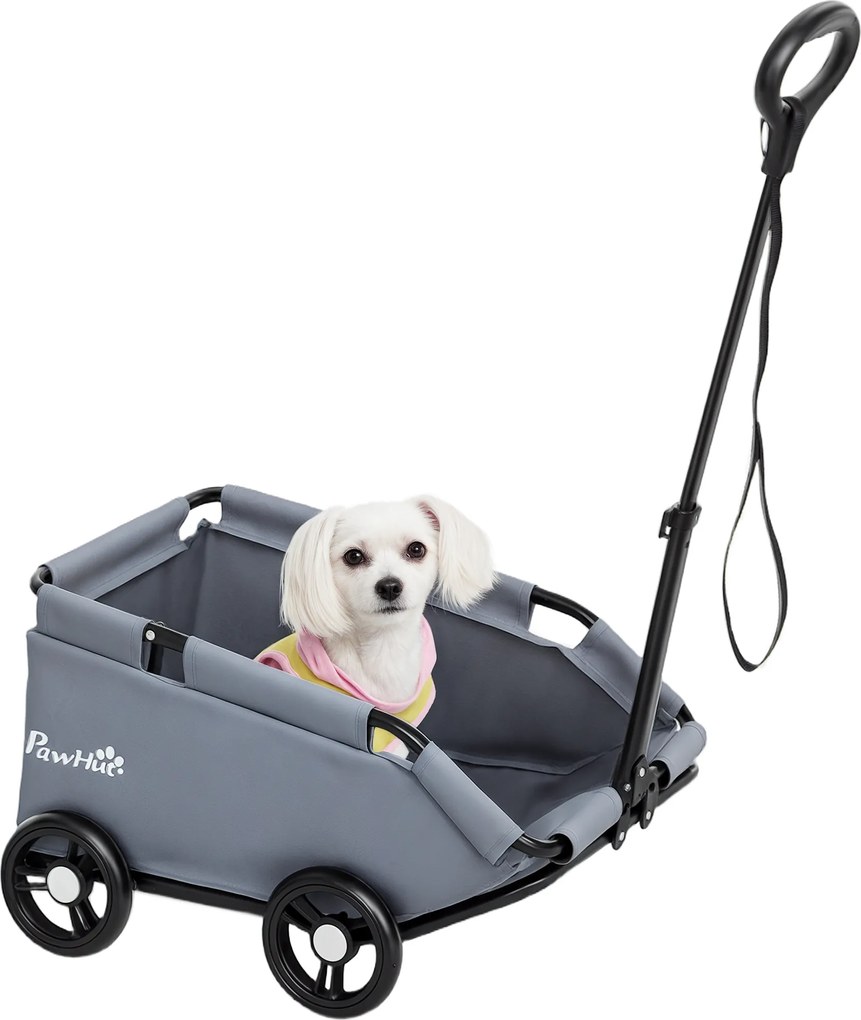 Carrinho para cães, carrinho dobrável para cães pequenos com 4 rodas e barra de empurrar ajustável, 53 x 45 x 28 cm, cinzento