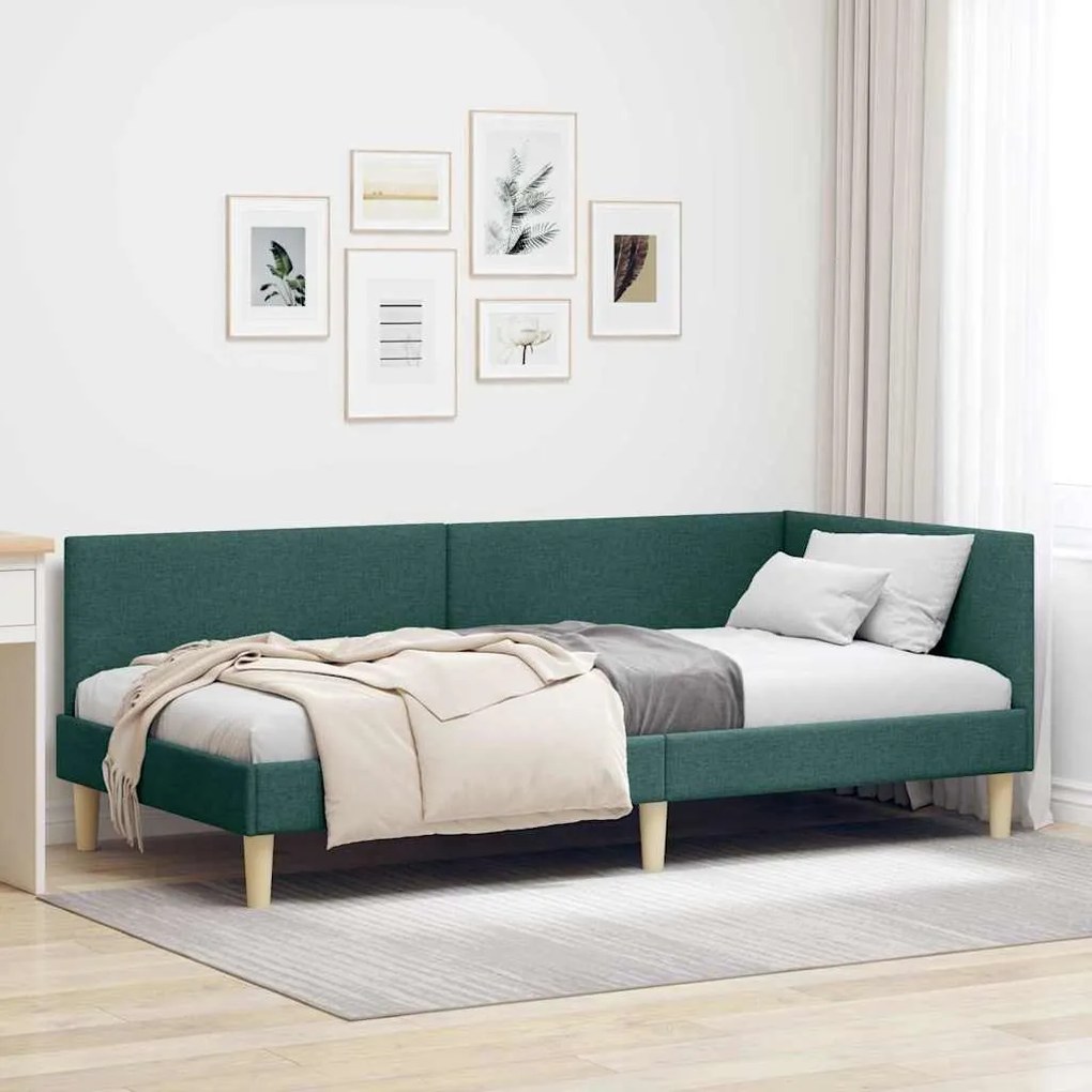 vidaXL Estrutura de Cama de Canto Verde Escuro 90 cm x 190 cm