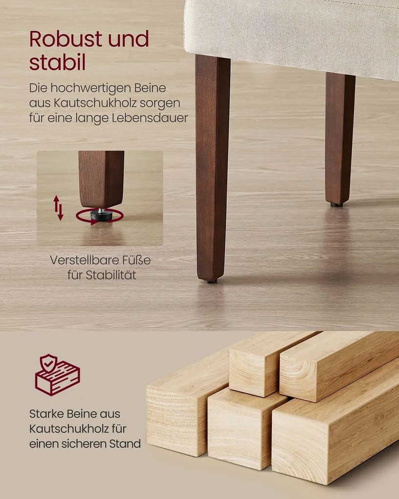 Conjunto de 2 cadeiras de sala de jantar com encosto alto e almofada confortável branco creme