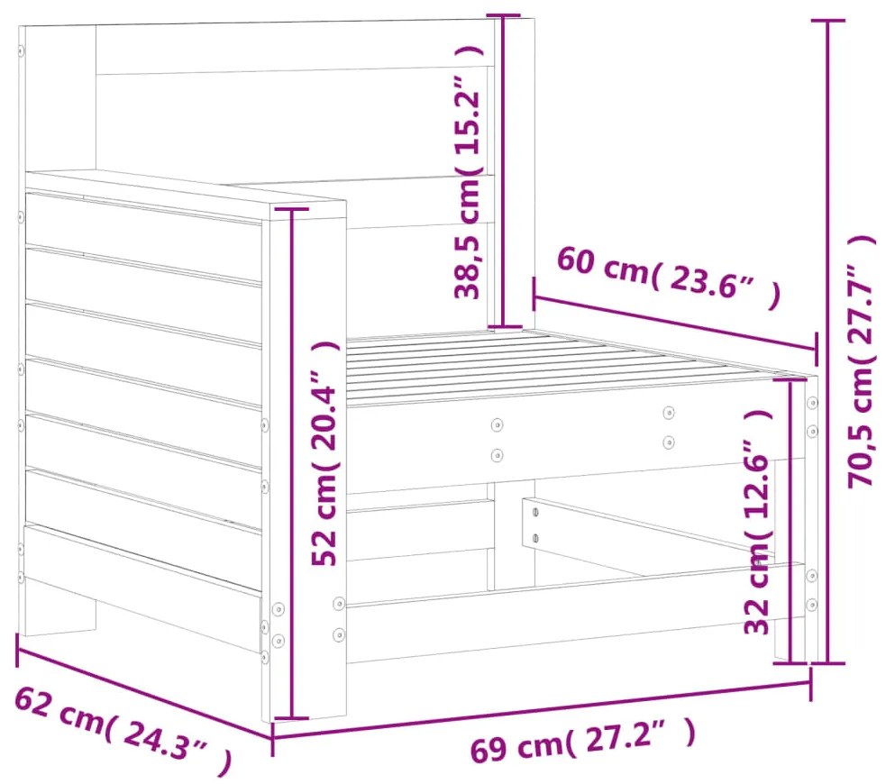 Sofá de jardim c/ apoio braços 69x62x70,5cm pinho maciço branco