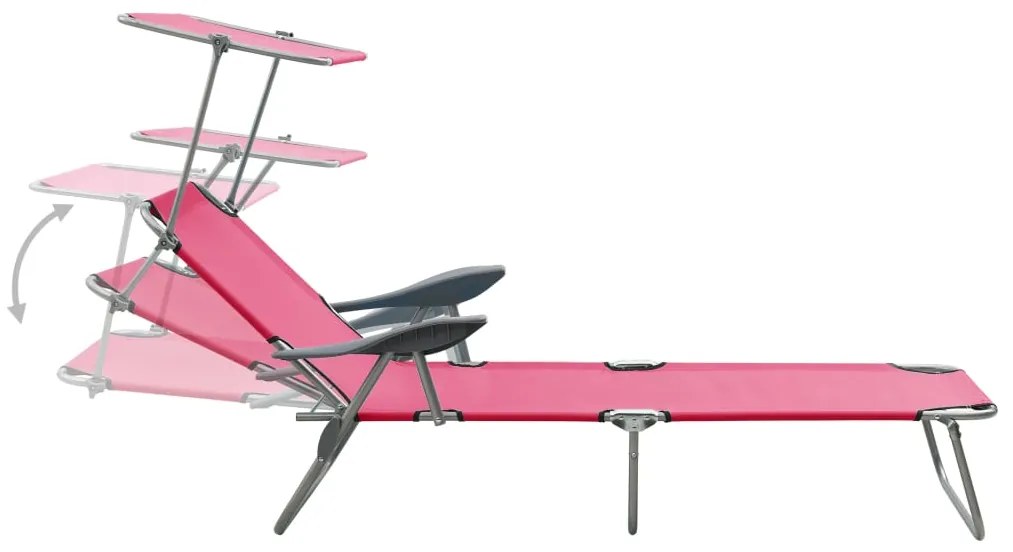 Espreguiçadeira com toldo aço rosa