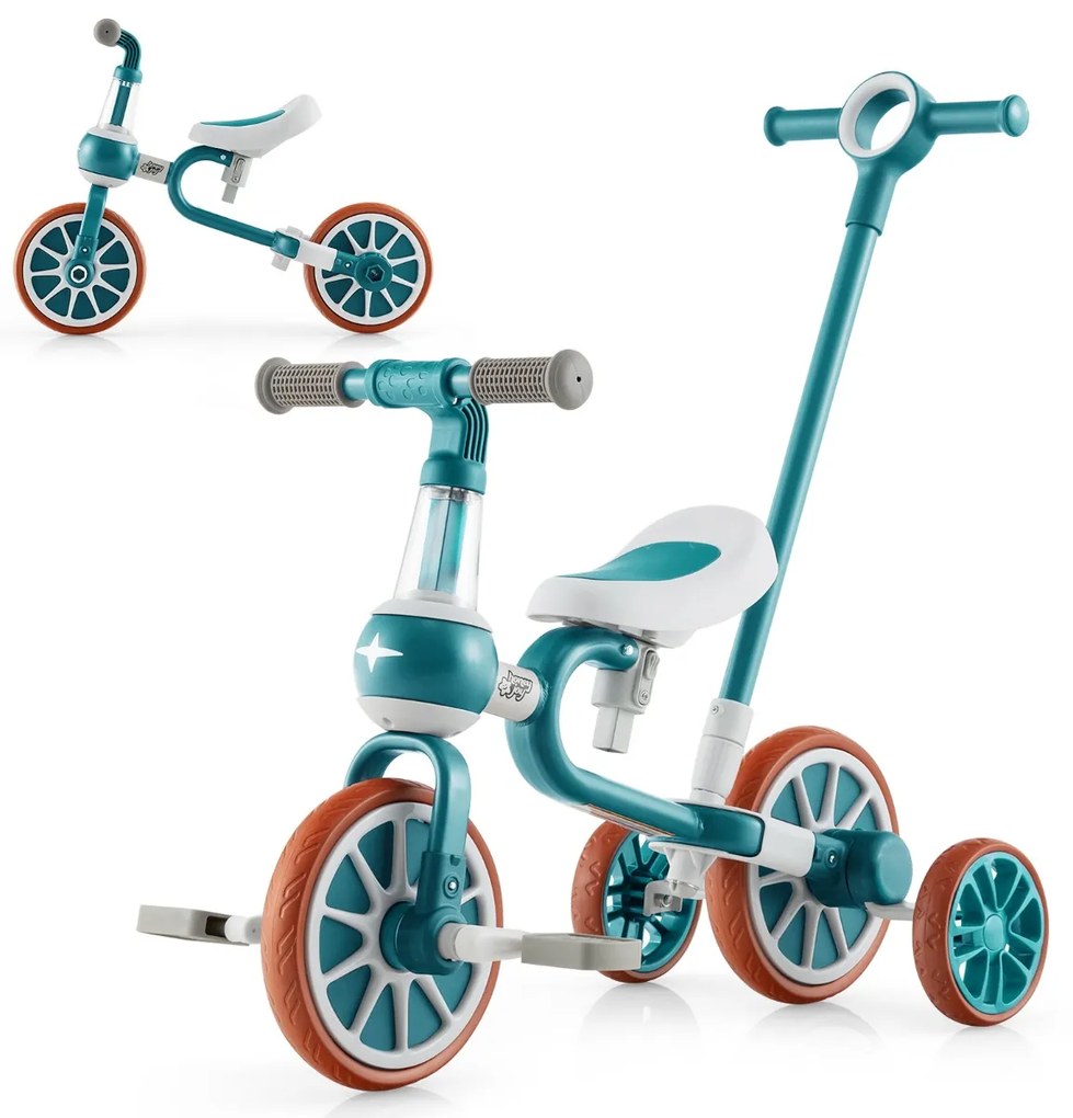 Triciclo para crianças 2-4 anos Bicicleta de equilíbrio 4 em 1 com pedais ajustáveis em altura e rodas amovíveis 37 x 72 x 101 cm Verde