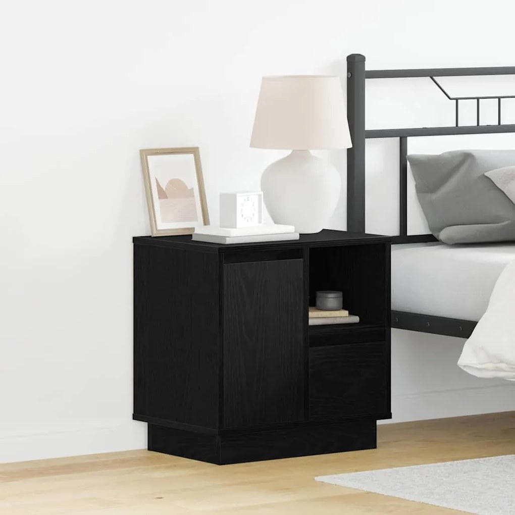 Cômodas de Cabeceira com LED 2 pcs Carvalho Preto 50x34,5x50 cm
