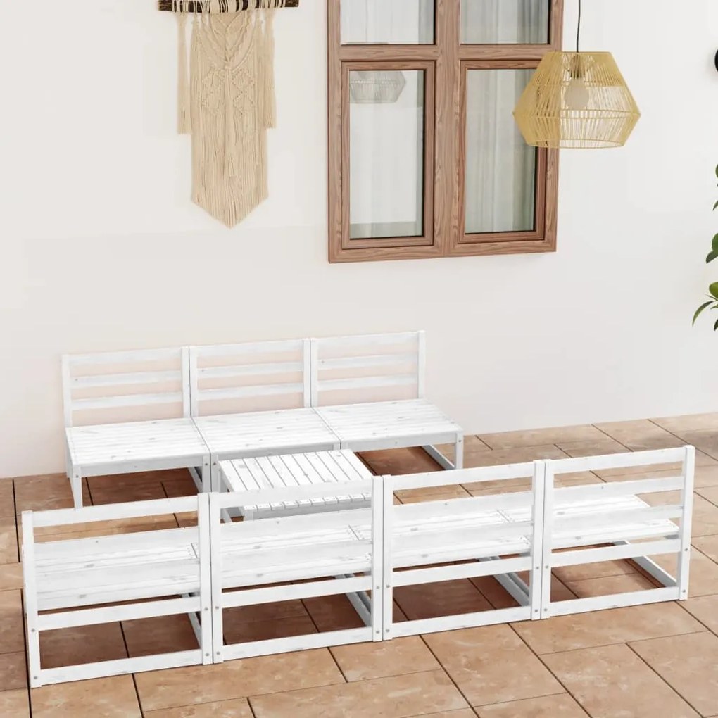 8 pcs conjunto lounge de jardim pinho maciço branco