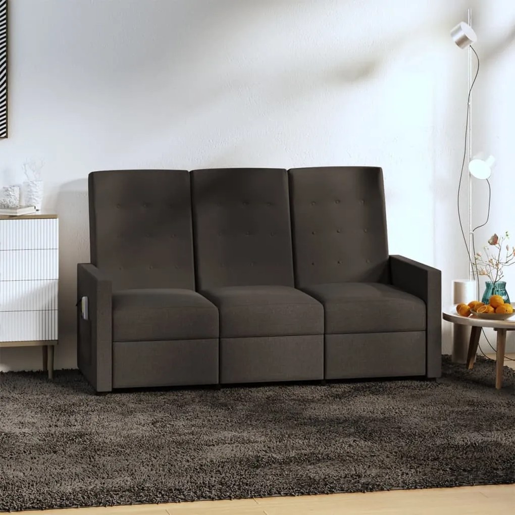 vidaXL Sofá de massagens reclinável 3 lugares tecido castanho