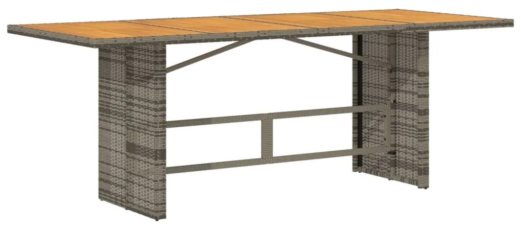 Mesa de jardim com tampo em acácia 190x80x75 cm vime PE cinza