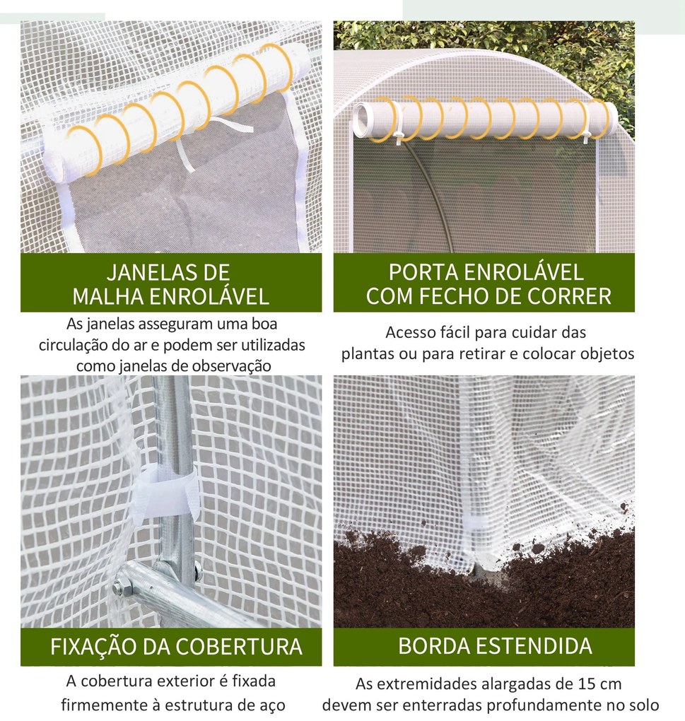 Estufa Tipo Túnel 400x200x200cm Estufa de Jardim com Portas Enroláveis