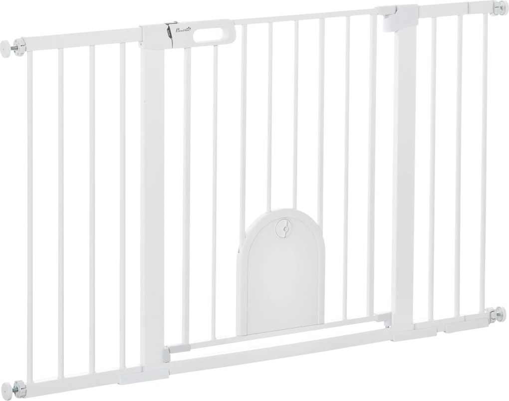 PawHut Barreira de Segurança de Animais de Estimação para Escadas e Portas com Aberturas de 75-131 cm com 3 Extensões Branco | Aosom Portugal