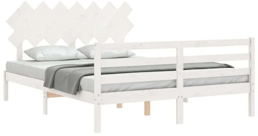 Estrutura de cama com cabeceira 140x200cm madeira maciça branco