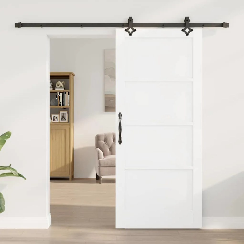 Porta Deslizante com Conjunto de Hardware 'ORKDAL'Madeira Sólida Branc