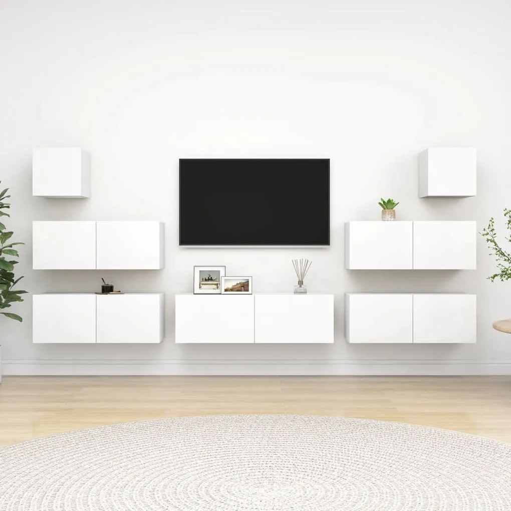 7 pcs conjunto de móveis de TV derivados de madeira branco