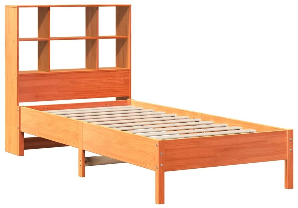 Cama com estante sem colchão 90x190cm pinho maciço castanho-mel