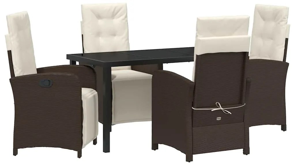 Conjunto de Jantar de Jardim de 5 Peças com Almofadas Marrom em Rattan