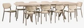 Conjunto De Mesa Retangular Extensível 240-300x100 Cm Em Alumínio Karena E 10 Cadeiras De Jardim Empilháveis Em Polipropileno Om Moka Brown - Sklum