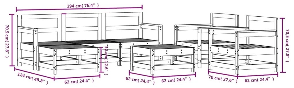 7 pcs conjunto lounge de jardim pinho maciço