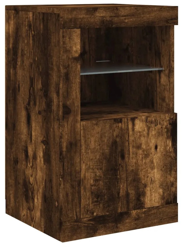 Aparador com luzes LED 142,5x37x67 cm carvalho fumado