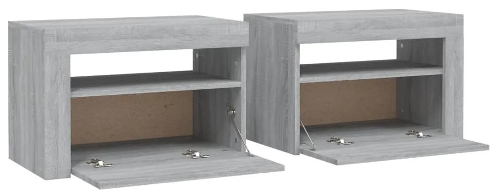 Mesas de cabeceira com LEDs 2 pcs 60x35x40 cm sonoma cinza