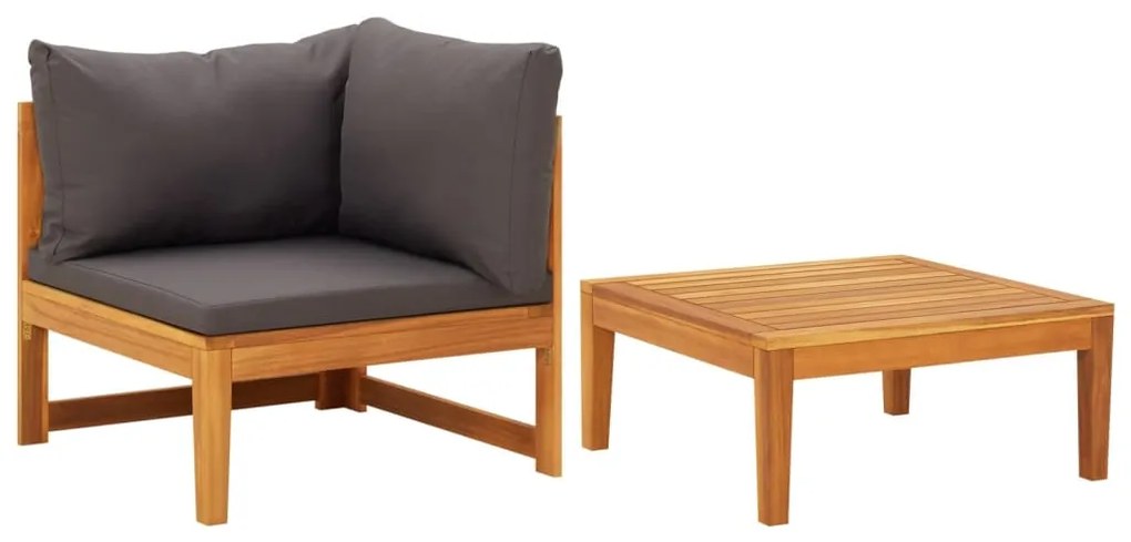 2 pcs conj. lounge de jardim c/ almofadões cinza-escuro acácia