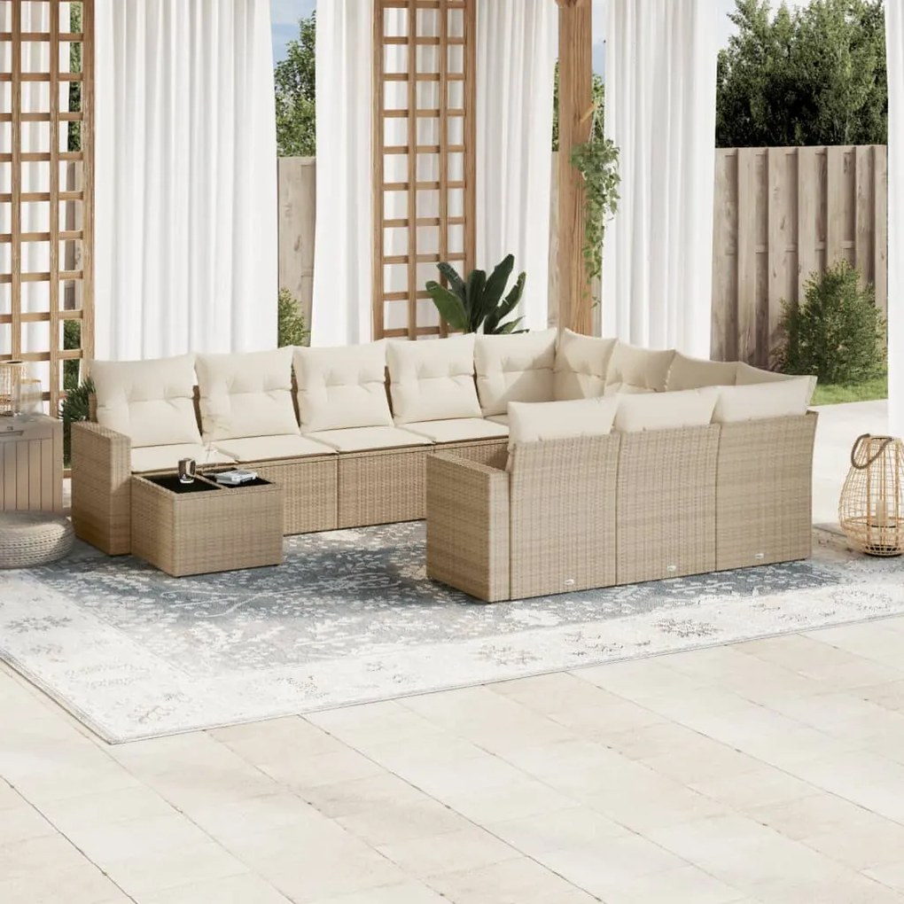 11 pcs conjunto sofás de jardim c/ almofadões vime PE bege