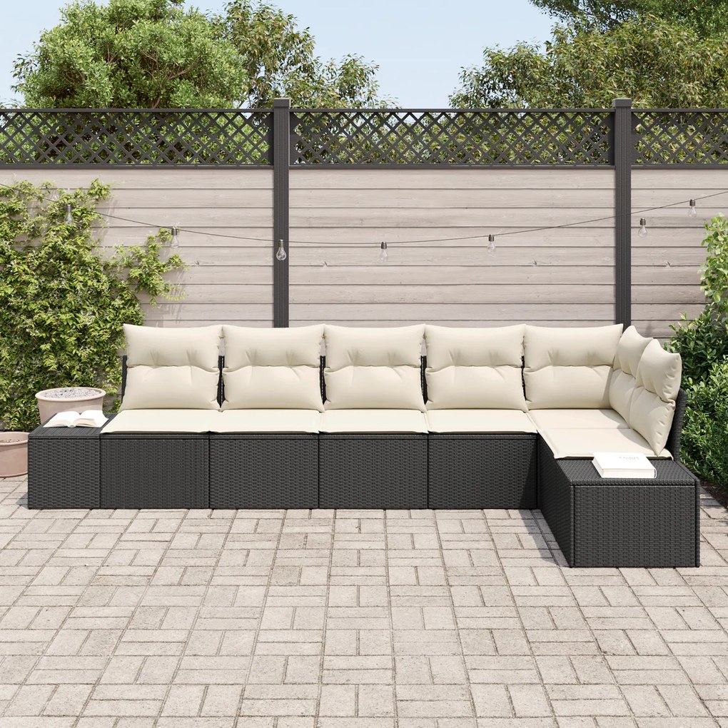 Conjunto de Sofá de Jardim com Almofadas 6 Peças em Rattan Preto