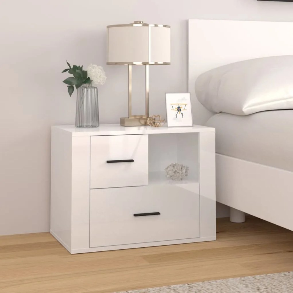 816738 vidaXL Mesa de cabeceira 60x36x45cm derivados madeira branco brilhante