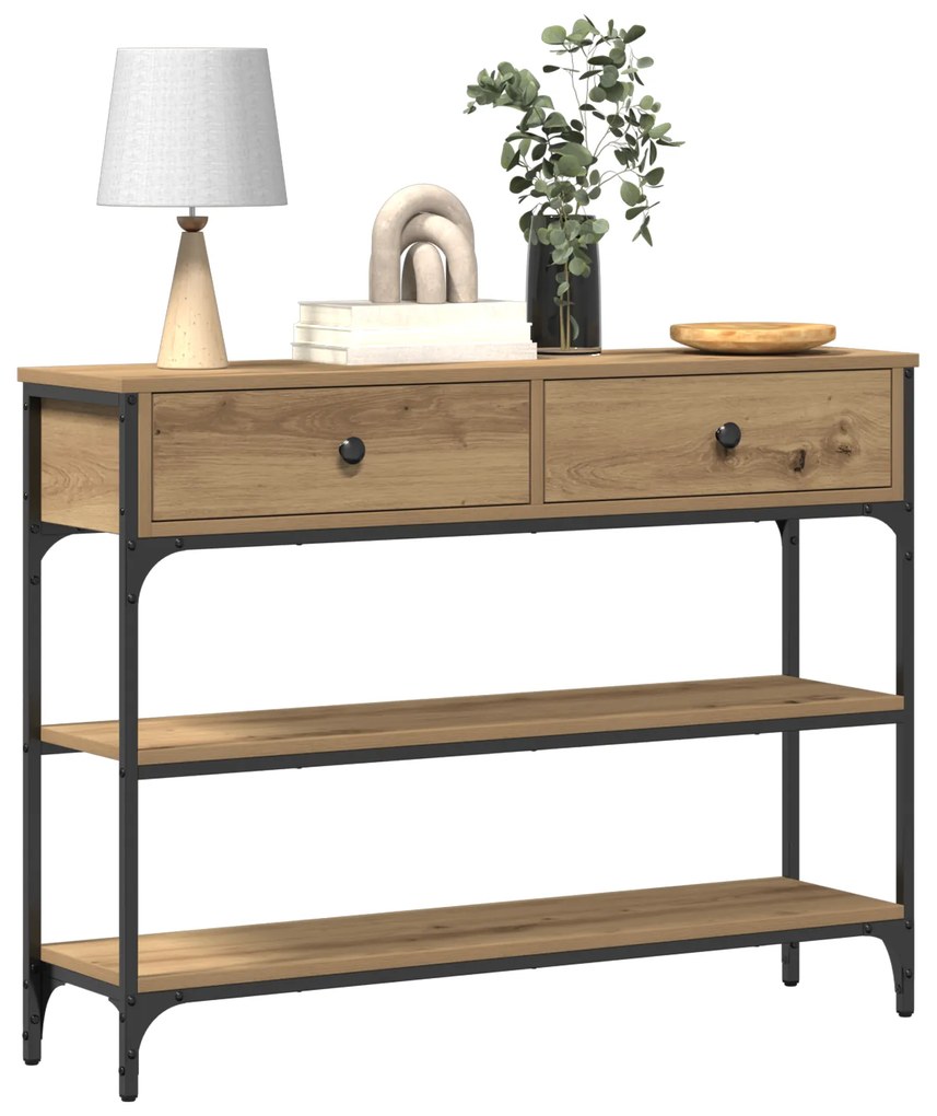 Mesa de Console Carvalho Artesanal 100x25x75 cm Madeira Composta e Aço