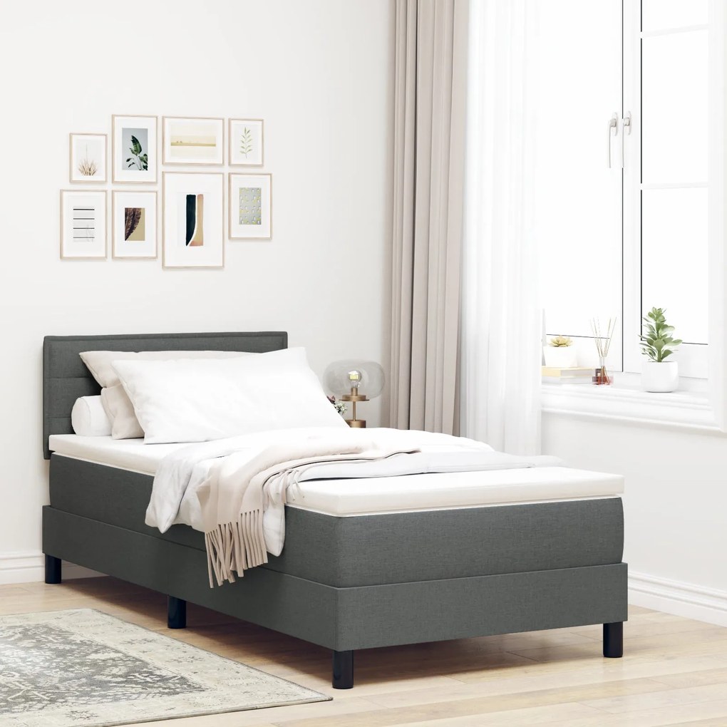 Cama Box Spring com Colchão Cinza Escuro 90x190 cm Tecido