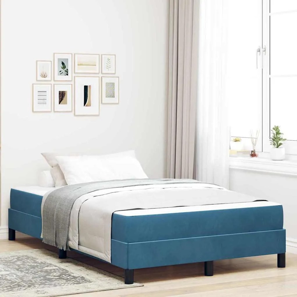 vidaXL Cama Box com colchão Azul Escuro 120 x 190 cm tecido