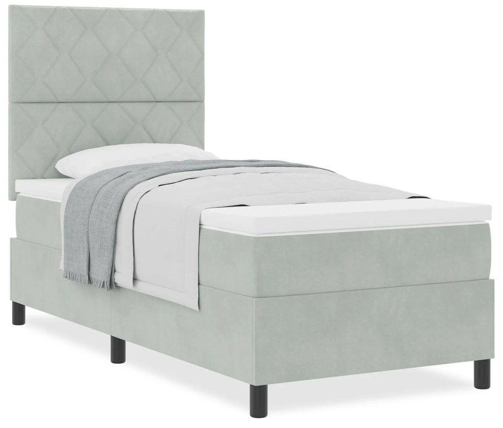 Cama Box com Colchão vidaXL Cinza Claro 90x200 cm Veludo