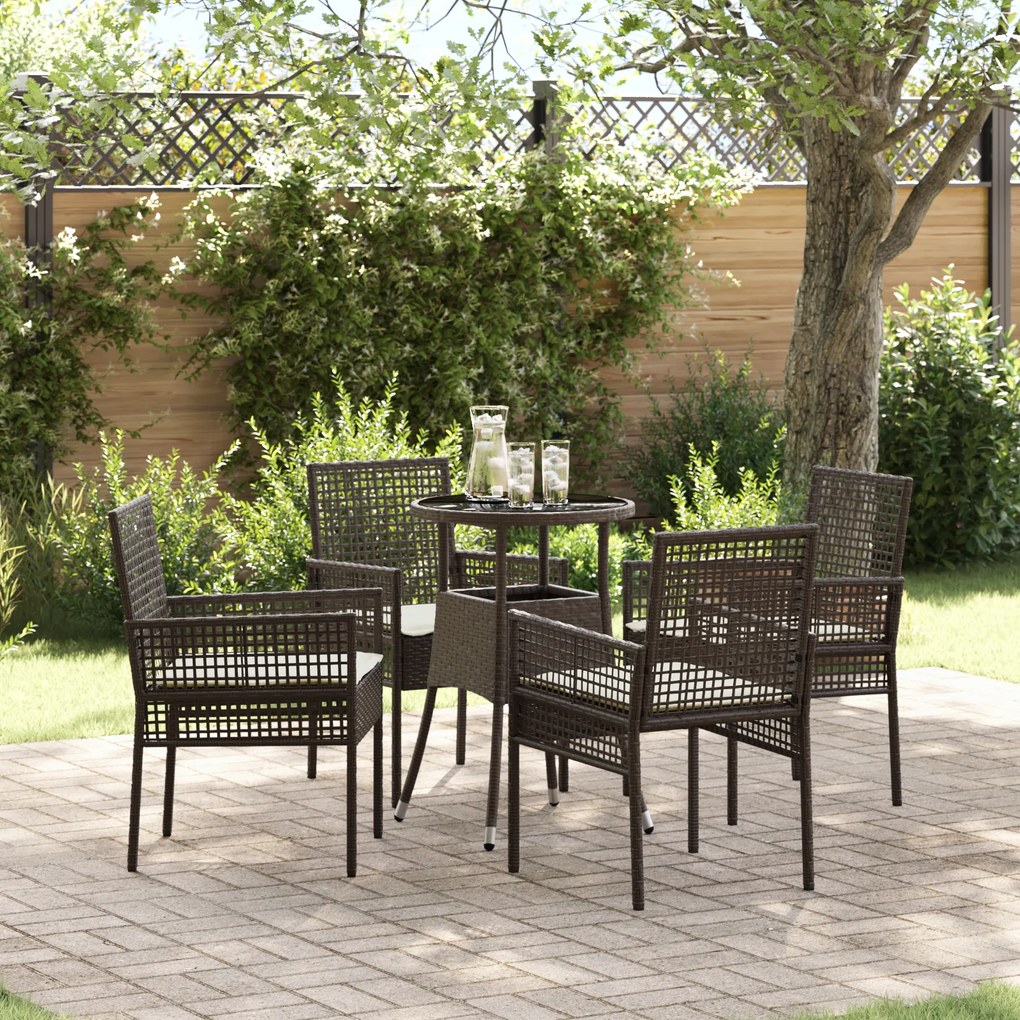 Conjunto de Jantar 5 Peças Jardim Castanho Polirattan