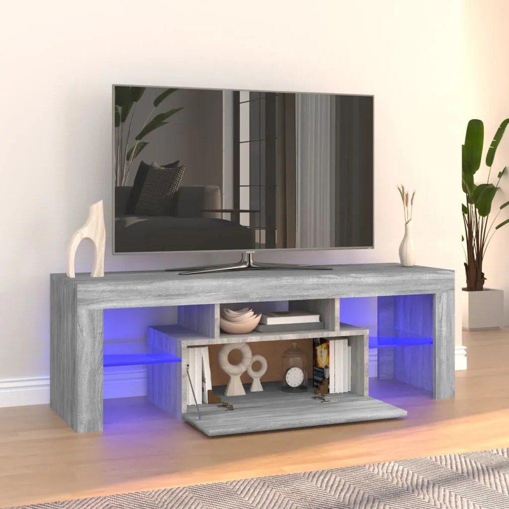 Móvel de TV com luzes LED 120x35x40 cm cinzento sonoma