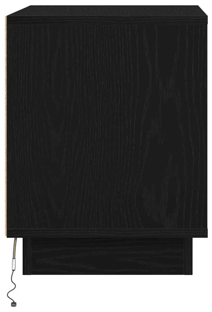 Criado-mudo com Luzes LED Carvalho Preto 44x34,5x45 cm