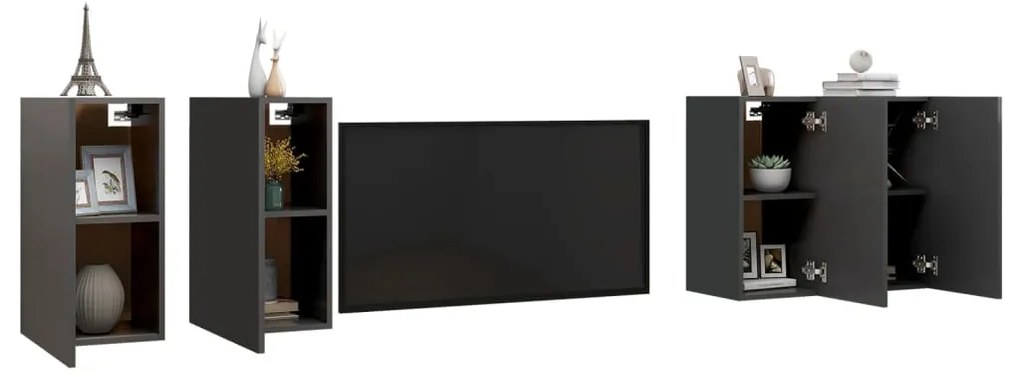 Móveis de TV 4 pcs 30,5x30x60 cm contraplacado cinzento