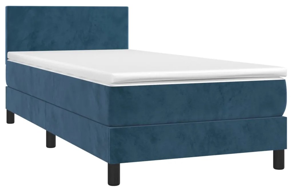 Cama box spring c/ colchão/LED 80x200 cm veludo azul-escuro