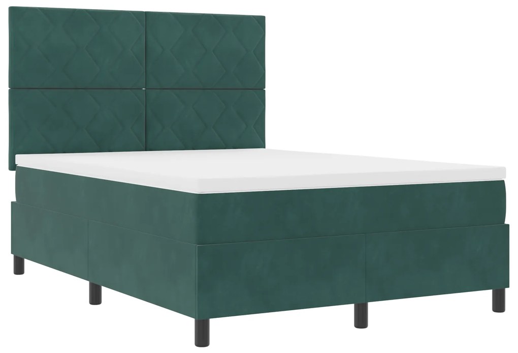 Cama Box com Colchão vidaXL Verde Escuro 140x190 cm Veludo