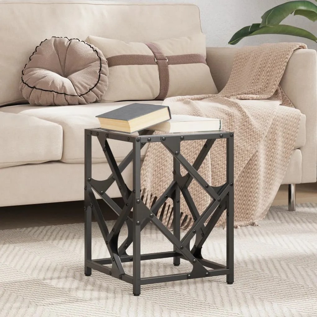 Mesa de centro c/ topo em vidro transparente 30x30x41 cm aço