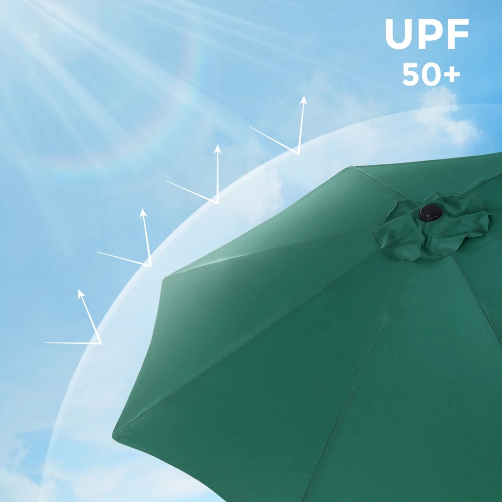 Guarda-sol 3 m jardim com proteção solar até UPF 50+ e inclinação verde escuro