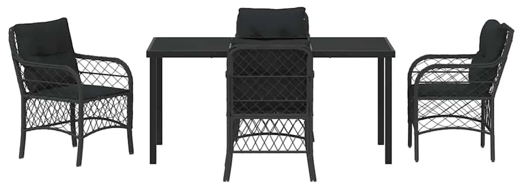 Conjunto de Jantar de Jardim com 5 Peças e Almofadas Pretas em Rattan