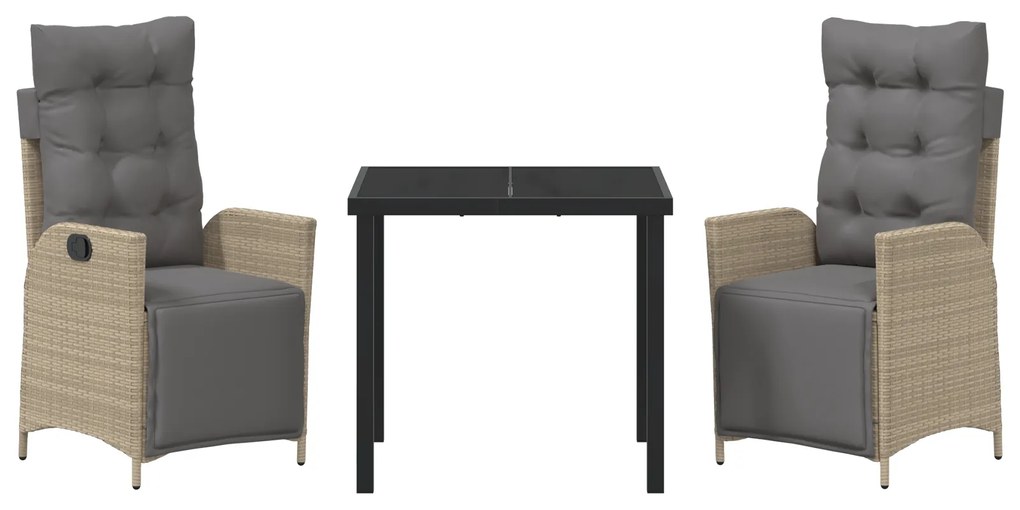 Conjunto de Jantar de Jardim 3 Peças Bege Rattan Poli