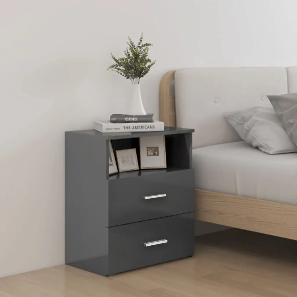 vidaXL Mesas de cabeceira 2 pcs 50x32x60 cm cinzento brilhante