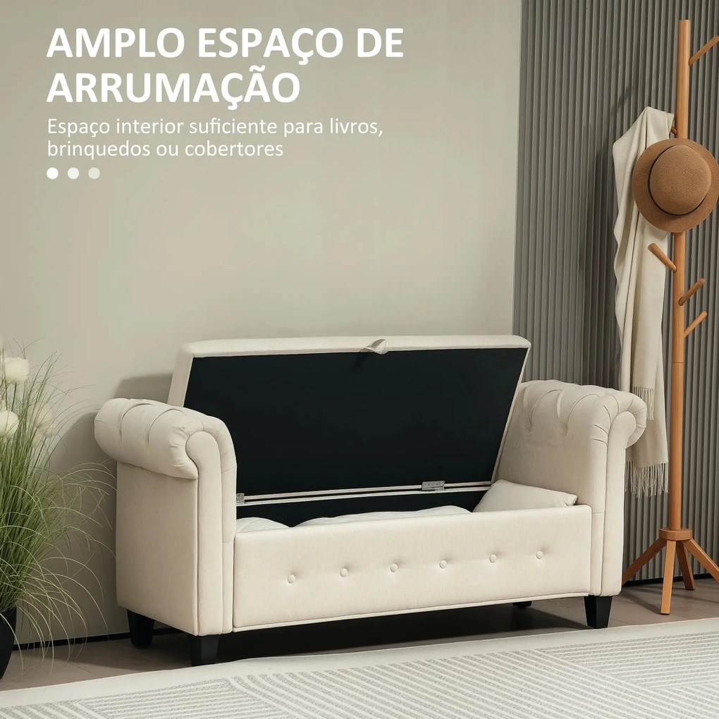 Banco com Arrumação – Bellagio – 146,5x49x74,5 cm – Bege – Tecido de L