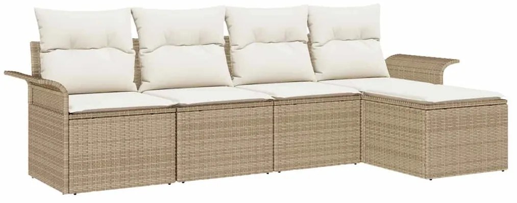 Conjunto de Sofá VidaXL de 5 Peças com Almofadas Bege Rattan Poliéster