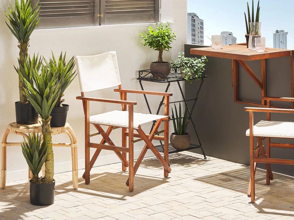 Conjunto de 2 cadeiras de jardim madeira escura e 2 lonas creme e padrão tucano CINE Beliani