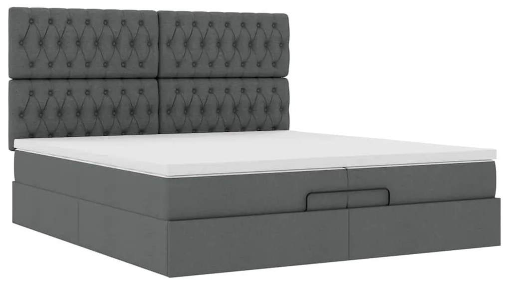 Estrutura de cama otomana com colchões tecido cinzento escuro