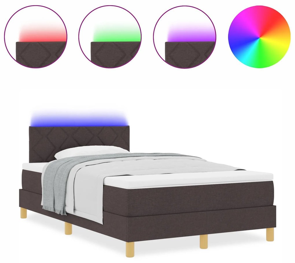Cama Box Spring com Colchão & LED Marrom Escuro 120x200 cm Tecido