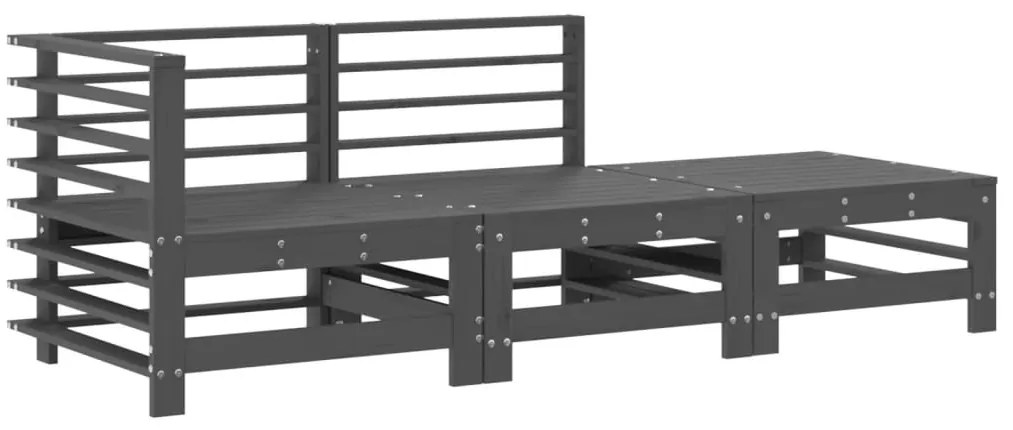 3 pcs conjunto lounge jardim c/ almofadões madeira maciça cinza