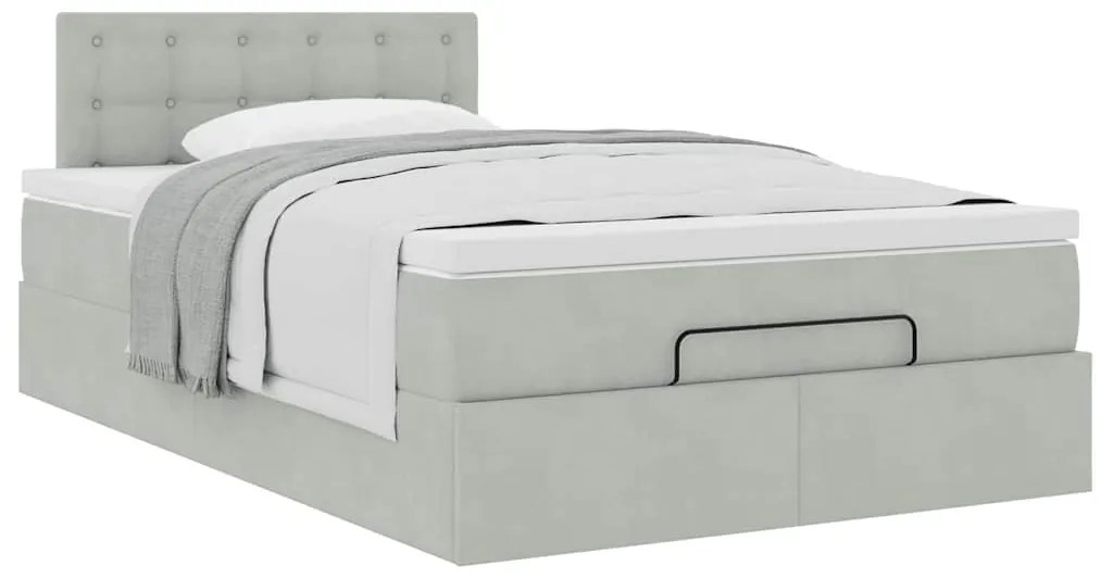 Cama otomana com colchão cinza claro 120x190 cm Veludo